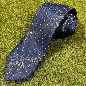 Stacy Adams Necktie Handmade 100% Microfiber Navy Blue Baby Blue Floral Modern - Picture 1 of 6