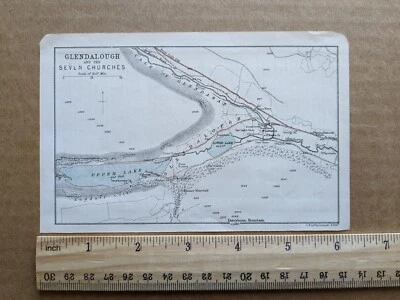 1888 Mapa de Glendalough y las Siete Iglesias Irlanda cromolitografía antigua Foto 1 de 2