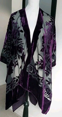 Silk Velvet Devore Kimono Art Deco Jacket S M L Xl Boho, Burnout ,Gothic ,piano  - Image 1 of 4