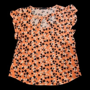 Adrienne Vittadini Womens Blouse Size Large Orange floral print Casual Top - Picture 1 of 3