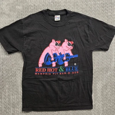 Vintage Red Hot And Blue Memphis BBQ T Shirt Adult Large Black Hanes Beefy T - Image 1 of 4
