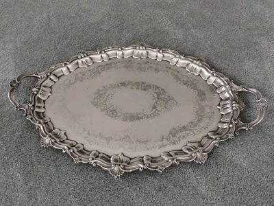 Large Fancy 22 дюйма W.A. Английский посеребренный сервировочный поднос Sheffield  - Изображение 1 из 4