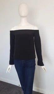 Top Kookai Talla 36 Aus 8 Negro Seda Manga Larga Fuera del Hombro - Imagen 1 de 10