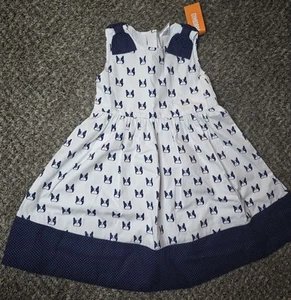 NWT Girls 5T Gymboree “CIAO PUPPY” Cotton White Navy-Blue SUNDRESS Puppy Bulldog - Picture 1 of 5