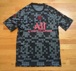 Nike Paris Saint Germain Pre Match Soccer Jersey Dri Fit Men L Black Gray Check - Picture 1 of 24