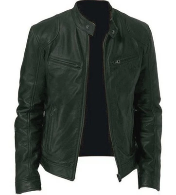 Leather jacket stand-up collar slim-fit jacket - Image 1 of 4