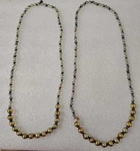 2 seltene Vintage Quecksilber Glas New Orleans Karneval Perlenketten Gold + Perlen - Bild 1 von 8