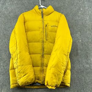 Eddie Bauer Jacket Mens Small Yellow Puffer Parka Goose Down Insulated Logo