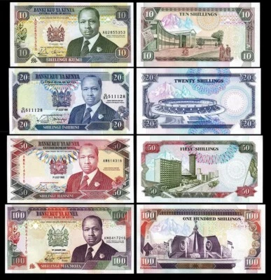 Kenya 4 Pcs SET, 10 20 50 100 Shillings 1991 1992 UNC, P-24 25 26 27 - Image 1 of 4