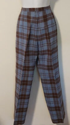 Pantalones de lana vintage azul marrón a cuadros 2 4 6 XS S pierna recta Foto 1 de 4