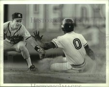 1989 Press Photo Syracuse Chiefs vs Richmond Braves baseball game, New York