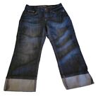 Merona Jeans Womens 6 Mid Rise Capri Cuffed Dark Wash Blue Denim