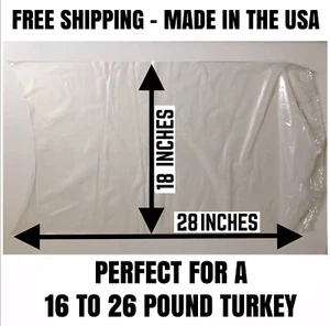 Turkey Shrink Bags (20) 18"x28” Free Zip Ties MADE IN THE USA - Picture 1 of 3