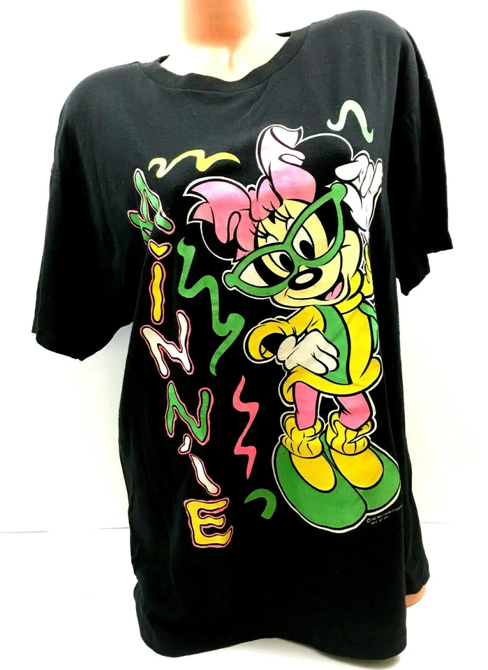 Vtg 80s Mickey Minnie Mouse T-Shirt 2 Sided Disney All Over Rap Hip Hop One Size - Image 1 of 4