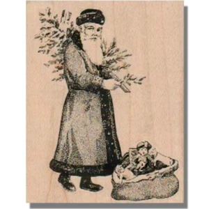 SANTA WITH TREE Rubber Stamp, Christmas, Santa, Xmas, Holiday, St Nick, Gifts - Picture 1 of 4