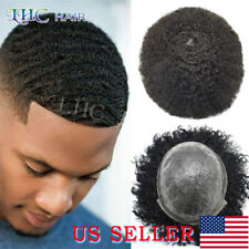 US Afro Toupee For Black Men Kinky Curly Human Hair System All Skin PU Hairpiece