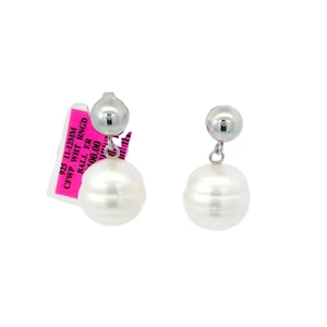 HONORA Sterling Silver 11-12mm Genuine White Round Pearl Dangle Ball Earrings - Picture 1 of 4