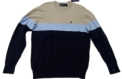 Suéter pulôver masculino Nautica azul cinza tamanho pequeno novo com etiquetas - Imagem 1 de 4