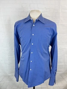 Giorgio Armani Men's Blue Solid Cotton Dress Shirt 17 34/35 $158 - Picture 1 of 11