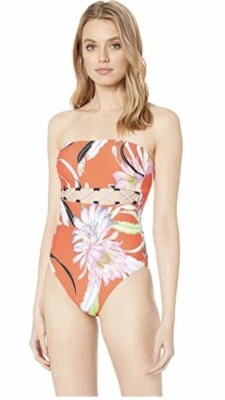 全新带标签 $154 尺寸 10 Trina Turk Shangri La Bandeau 单件泳装 — 第 1/4 张图片