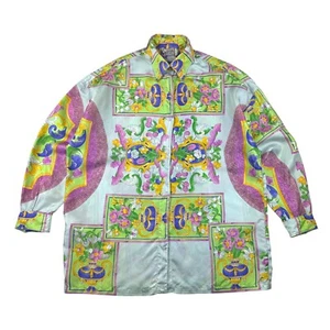 Gianni Versace Baroque Silk Shirt Vintage 90s Womens 42 Pastel Floral Blouse - Picture 1 of 17
