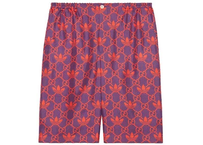 Authentic Adidas X Gucci Macro GG Trefoil Print Silk Bermuda Shorts New $1250 - Image 1 of 4
