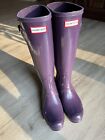 Botas de lluvia Hunter para mujer de goma púrpura originales altas brillantes talla 10 WFT1000RGL