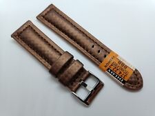 New Diloy Techno Fibre Carbon Style 22mm Genuine Leather Brown  Watch Strap F111