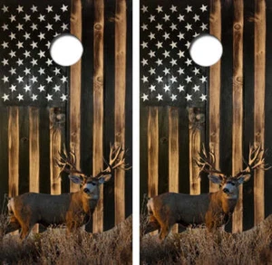 KT Cornhole Envolturas Rústicas Bandera Americana Mula Ciervo Laminado Cornhole Envolturas de Vinilo - Imagen 1 de 1