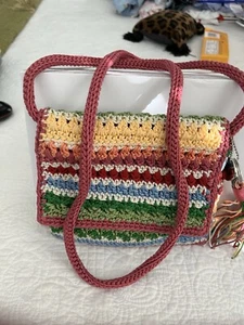 The Sak Lucia Hand Crochet Crossbody Bag in Eden Stripe Inside Zipper Pocket - Picture 1 of 8