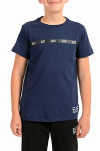 Emporio Armani EA7 Boys Navy Blue Short Sleeve Logo Print Crewneck T-Shirt - Picture 1 of 6