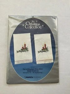 Paragon The Christmas Collection 6286 Candle Glow 2 Cross Stitch Towels Kit Vtg - Picture 1 of 2