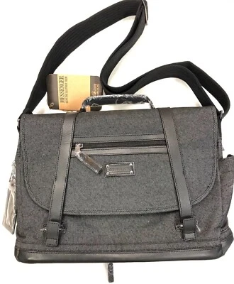 Bolso de hombro mensajero Renwick de lona y cuero tratado color negro Foto 1 de 4