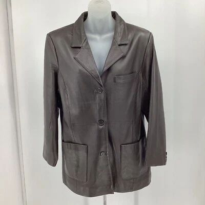 Dialogue Women's Size M Brown Leather Jacket Blazer - Image 1 of 4