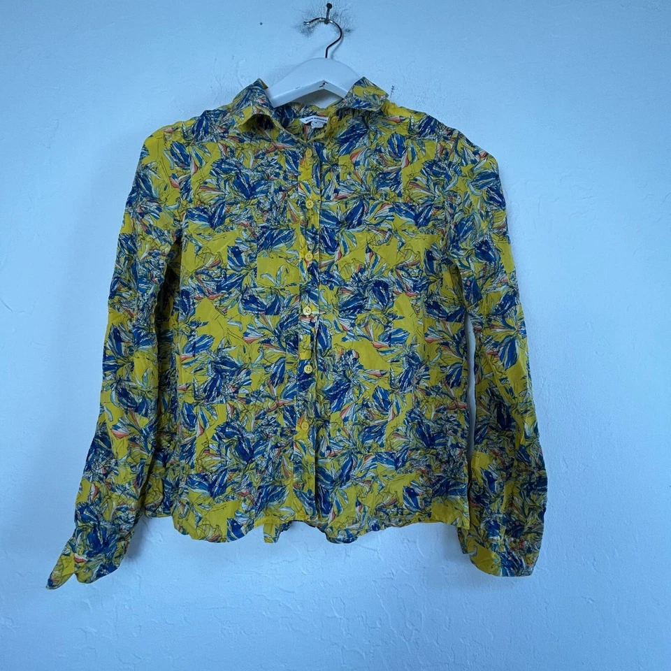 Blusa Camisa Club Monaco Mujer XS Amarilla Floral 100% Seda Abotonada Manga Larga Foto 1 de 4