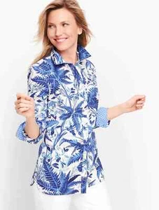 NEW Talbots Plus Petite Classic Cotton Shirt Breezy Ferns Blue Tropical 2Xp - Picture 1 of 23