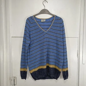 Jersey Hush Corinna Azul Talla Pequeña Gran Tamaño Slouchy Rayas Brillo Cuello en V - Imagen 1 de 6