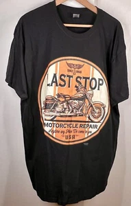 LAST STOP MOTORCYCLE REPAIR New Men’s XL Cotton T-Shirt Charcoal Retro USA Logo - Foto 1 di 12