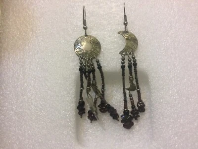 Authentic Navajo Sterling Sun & Moon Baltic Amber French Wire Dangle Earrings - Image 1 of 4