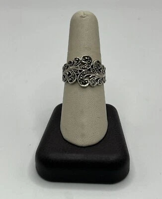 Sterling Silver 925 Marcasite Scrolling Fern Ring  Size 8.75 - Image 1 of 4
