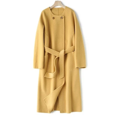 Abrigo largo cuello redondo con cordones de doble cara de lana THE ROW para mujer Foto 1 de 4