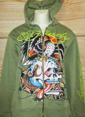 CHAQUETA SUDADERA CON CAPUCHA VERDE TATUAJE ED HARDY PARA HOMBRE TALLA M Foto 1 de 3
