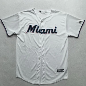 (Youth XL) Miami Marlins Majestic Jersey Juvenil XL Blanco Cosido Abotonado En Blanco - Imagen 1 de 10