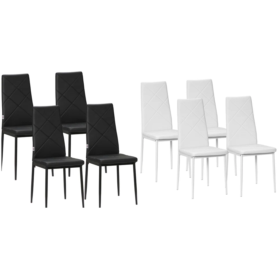 HOMCOM Set di 4 Sedie da Pranzo in Finta Pelle e Acciaio con Schienale Alto - Immagine 1 di 1