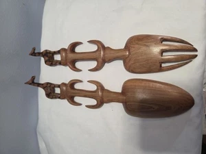 Holz Giraffengriff Salatbesteck Gabel & Löffel Utensilien Zange - Bild 1 von 5