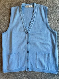 Beaumonde Paris Vintage Retro Sky Blue Knit Buttoned Up Vest Cardigan Sweater. L - Picture 1 of 6