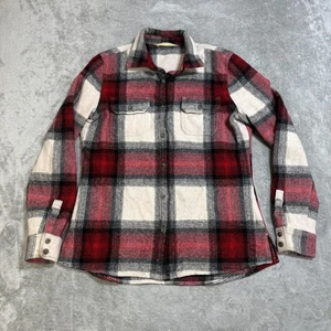 Woolrich Shirt Women Medium Red Black Plaid 100% Wool Button Up Flannel Outdoors - Picture 1 of 8