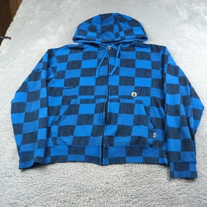 VTG Volcom Hoodie Mens Small Blue Checker Zip Up Y2K Grunge Skate Bam Basic Mall - Picture 1 of 20