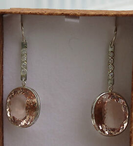 Mint  Estate Flawless Huge 48.24 carat Natural Morganite Platinum drop earrings