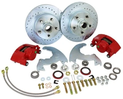 Buick Riviera 1966-69 conversión de freno de disco delantero, pinza roja de lujo, perforada Foto 1 de 3